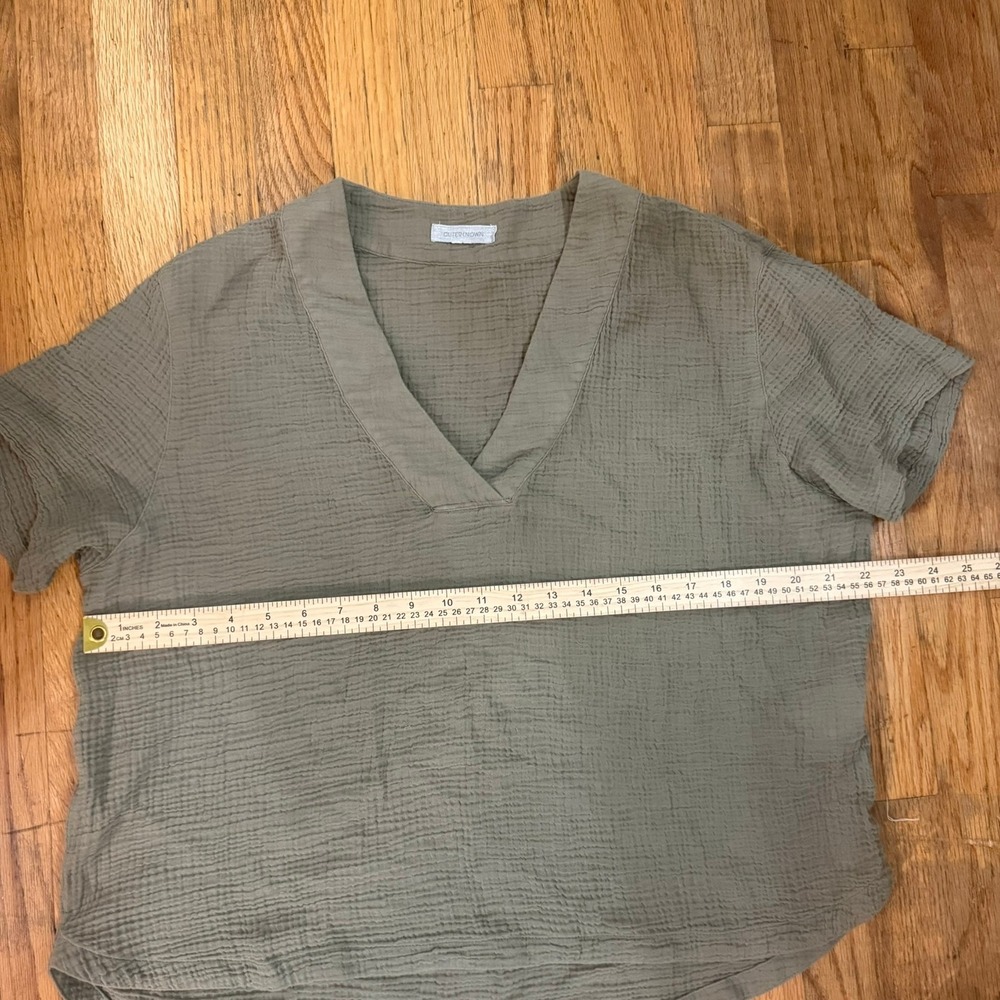 Outerknown Organic Cotton Gauze VNeck SS Top Shirt Sage Green Large Fall - Picture 5 of 8